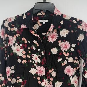 Equipment Femme Women's Long Sleeve Shirt Mini Dress - Black Floral - S